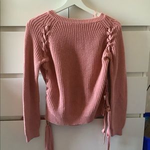 Pink Knit Sweater with side Lace-up detail